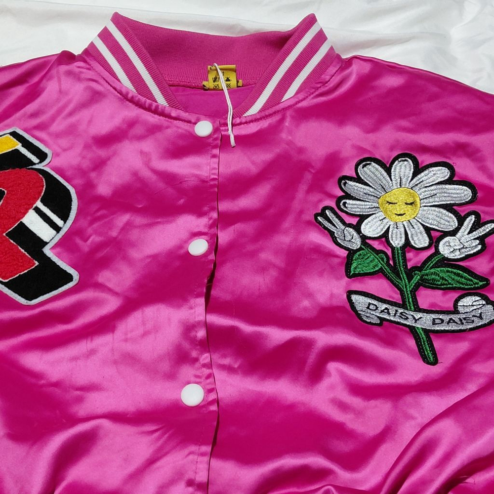 Women's Daisy Pink Varsity Jacket with Daisy Patch 3X - Picture 3 of 5